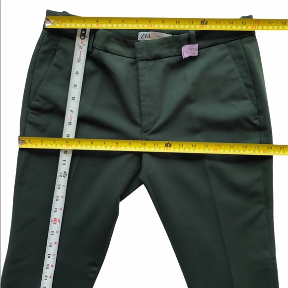 Zara Forest Green Mid Rise High Low Hemline Trouser Pants Size 8 - Picture 11 of 16